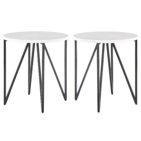 Home Square Round Marble Top And Metal End Table In Black & White - Set ... regarding Round Wooden Top Metal Accent Table, Set Of 2, Gray And Black